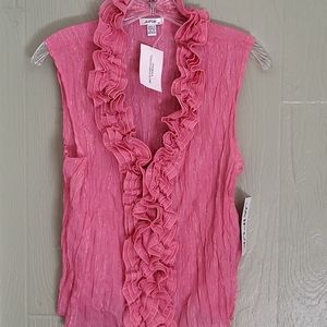 Juipar Rose Size M Crinkle Style Ladies Sleeveless Ruffle Front Button Top New